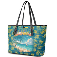 Bahamas Leather Tote Bag with Tropical Beach Sunset Palm Tree Ocean Spirit
