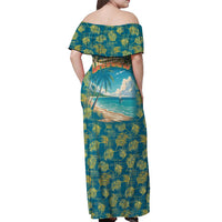 Bahamas Off Shoulder Maxi Dress with Tropical Beach Sunset Palm Tree Ocean Spirit
