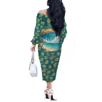 Bahamas Off The Shoulder Long Sleeve Dress with Tropical Beach Sunset Palm Tree Ocean Spirit