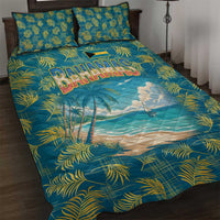 Bahamas Quilt Bed Set with Tropical Beach Sunset Palm Tree Ocean Spirit
