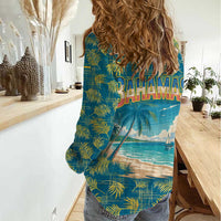 Bahamas Women Casual Shirt with Tropical Beach Sunset Palm Tree Ocean Spirit