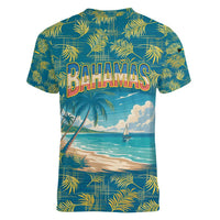 Bahamas Women V-Neck T-Shirt with Tropical Beach Sunset Palm Tree Ocean Spirit