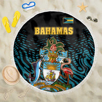Bahamas Coat of Arms and Flag Beach Blanket with Blue Coral Pattern and Marlin Crest - Wonder Print Shop