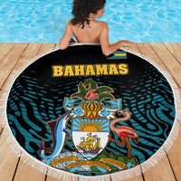 Bahamas Coat of Arms and Flag Beach Blanket with Blue Coral Pattern and Marlin Crest - Wonder Print Shop