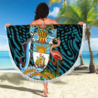 Bahamas Coat of Arms and Flag Beach Blanket with Blue Coral Pattern and Marlin Crest - Wonder Print Shop