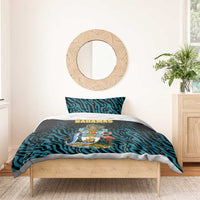 Bahamas Coat of Arms and Flag Bedding Set with Blue Coral Pattern and Marlin Crest - Wonder Print Shop