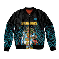 Bahamas Coat of Arms and Flag Bomber Jacket with Blue Coral Pattern and Marlin Crest - Wonder Print Shop