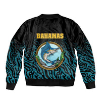 Bahamas Coat of Arms and Flag Bomber Jacket with Blue Coral Pattern and Marlin Crest - Wonder Print Shop