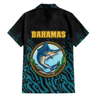 Bahamas Coat of Arms and Flag Family Matching Puletasi and Hawaiian Shirt with Blue Coral Pattern and Marlin Crest - Wonder Print Shop