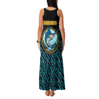 Bahamas Coat of Arms and Flag Family Matching Tank Maxi Dress and Hawaiian Shirt with Blue Coral Pattern and Marlin Crest - Wonder Print Shop