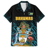 Bahamas Coat of Arms and Flag Hawaiian Shirt with Blue Coral Pattern and Marlin Crest - Wonder Print Shop