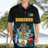 Bahamas Coat of Arms and Flag Hawaiian Shirt with Blue Coral Pattern and Marlin Crest - Wonder Print Shop