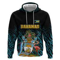 Bahamas Coat of Arms and Flag Hoodie with Blue Coral Pattern and Marlin Crest - Wonder Print Shop