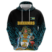 Bahamas Coat of Arms and Flag Hoodie with Blue Coral Pattern and Marlin Crest - Wonder Print Shop