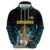 Bahamas Coat of Arms and Flag Hoodie with Blue Coral Pattern and Marlin Crest - Wonder Print Shop