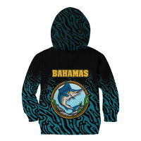 Bahamas Coat of Arms and Flag Kid Hoodie with Blue Coral Pattern and Marlin Crest - Wonder Print Shop