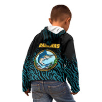 Bahamas Coat of Arms and Flag Kid Hoodie with Blue Coral Pattern and Marlin Crest - Wonder Print Shop