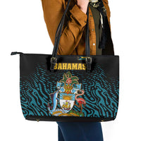 Bahamas Coat of Arms and Flag Leather Tote Bag with Blue Coral Pattern and Marlin Crest - Wonder Print Shop