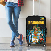 Bahamas Coat of Arms and Flag Luggage Cover with Blue Coral Pattern and Marlin Crest - Wonder Print Shop