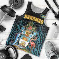 Bahamas Coat of Arms and Flag Men Tank Top with Blue Coral Pattern and Marlin Crest - Wonder Print Shop