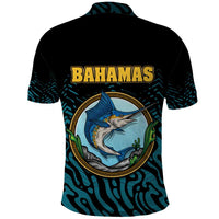 Bahamas Coat of Arms and Flag Polo Shirt with Blue Coral Pattern and Marlin Crest - Wonder Print Shop
