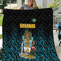 Bahamas Coat of Arms and Flag Quilt with Blue Coral Pattern and Marlin Crest - Wonder Print Shop
