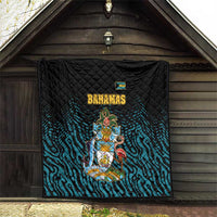 Bahamas Coat of Arms and Flag Quilt with Blue Coral Pattern and Marlin Crest - Wonder Print Shop