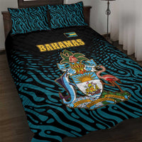 Bahamas Coat of Arms and Flag Quilt Bed Set with Blue Coral Pattern and Marlin Crest - Wonder Print Shop