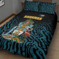 Bahamas Coat of Arms and Flag Quilt Bed Set with Blue Coral Pattern and Marlin Crest - Wonder Print Shop