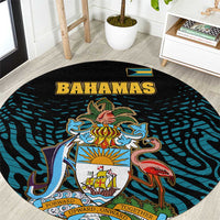 Bahamas Coat of Arms and Flag Round Carpet with Blue Coral Pattern and Marlin Crest - Wonder Print Shop
