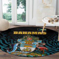 Bahamas Coat of Arms and Flag Round Carpet with Blue Coral Pattern and Marlin Crest - Wonder Print Shop