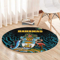 Bahamas Coat of Arms and Flag Round Carpet with Blue Coral Pattern and Marlin Crest - Wonder Print Shop