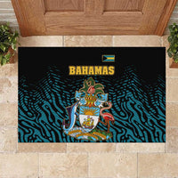 Bahamas Coat of Arms and Flag Rubber Doormat with Blue Coral Pattern and Marlin Crest - Wonder Print Shop
