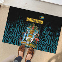 Bahamas Coat of Arms and Flag Rubber Doormat with Blue Coral Pattern and Marlin Crest - Wonder Print Shop