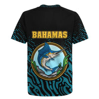 Bahamas Coat of Arms and Flag Rugby Jersey with Blue Coral Pattern and Marlin Crest - Wonder Print Shop