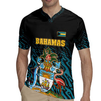 Bahamas Coat of Arms and Flag Rugby Jersey with Blue Coral Pattern and Marlin Crest - Wonder Print Shop
