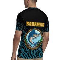 Bahamas Coat of Arms and Flag Rugby Jersey with Blue Coral Pattern and Marlin Crest - Wonder Print Shop