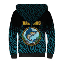 Bahamas Coat of Arms and Flag Sherpa Hoodie with Blue Coral Pattern and Marlin Crest - Wonder Print Shop