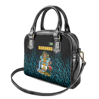 Bahamas Coat of Arms and Flag Shoulder Handbag with Blue Coral Pattern and Marlin Crest - Wonder Print Shop