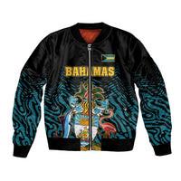 Bahamas Coat of Arms and Flag Sleeve Zip Bomber Jacket with Blue Coral Pattern and Marlin Crest - Wonder Print Shop