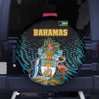 Bahamas Coat of Arms and Flag Spare Tire Cover with Blue Coral Pattern and Marlin Crest - Wonder Print Shop