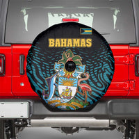 Bahamas Coat of Arms and Flag Spare Tire Cover with Blue Coral Pattern and Marlin Crest - Wonder Print Shop