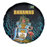 Bahamas Coat of Arms and Flag Spare Tire Cover with Blue Coral Pattern and Marlin Crest - Wonder Print Shop
