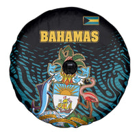 Bahamas Coat of Arms and Flag Spare Tire Cover with Blue Coral Pattern and Marlin Crest - Wonder Print Shop
