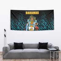 Bahamas Coat of Arms and Flag Tapestry with Blue Coral Pattern and Marlin Crest - Wonder Print Shop