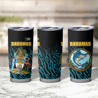 Bahamas Coat of Arms and Flag Tumbler Cup with Blue Coral Pattern and Marlin Crest - Wonder Print Shop