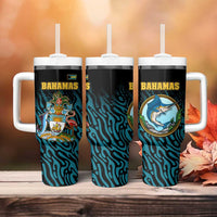 Bahamas Coat of Arms and Flag Tumbler With Handle with Blue Coral Pattern and Marlin Crest - Wonder Print Shop