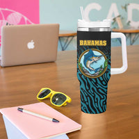 Bahamas Coat of Arms and Flag Tumbler With Handle with Blue Coral Pattern and Marlin Crest - Wonder Print Shop