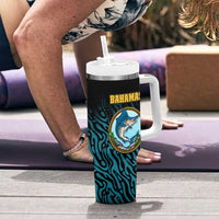 Bahamas Coat of Arms and Flag Tumbler With Handle with Blue Coral Pattern and Marlin Crest - Wonder Print Shop
