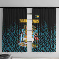 Bahamas Coat of Arms and Flag Window Curtain with Blue Coral Pattern and Marlin Crest - Wonder Print Shop